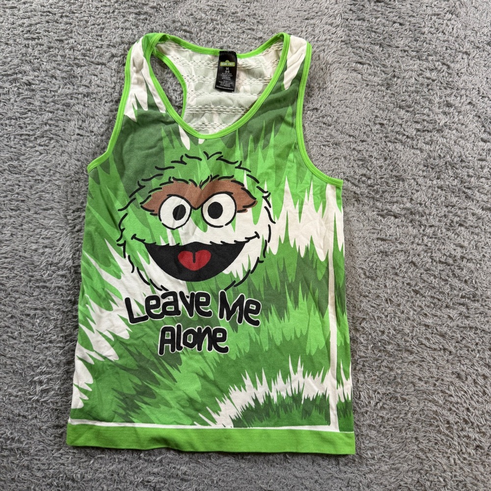 Sesame Street Oscar the Grouch Tank Top Small Green Leave Me Alone Racerback
